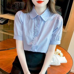 香港TIMO纯棉衬衫女洋气全棉设计感小众2025夏季短袖减龄职业上衣