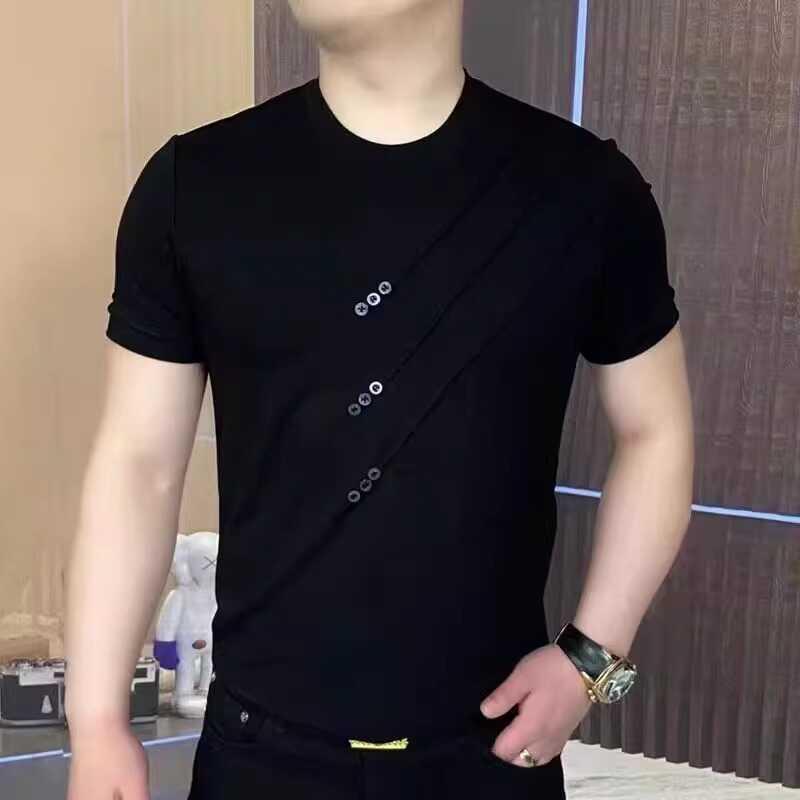 美式潮牌半袖T恤男士韩版修身大码设计感小众夏季ins潮流短袖上衣