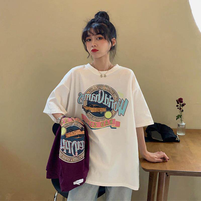 潮牌2025夏季新款韩版纯棉中长款上衣ins大版原宿风宽松短袖t恤女