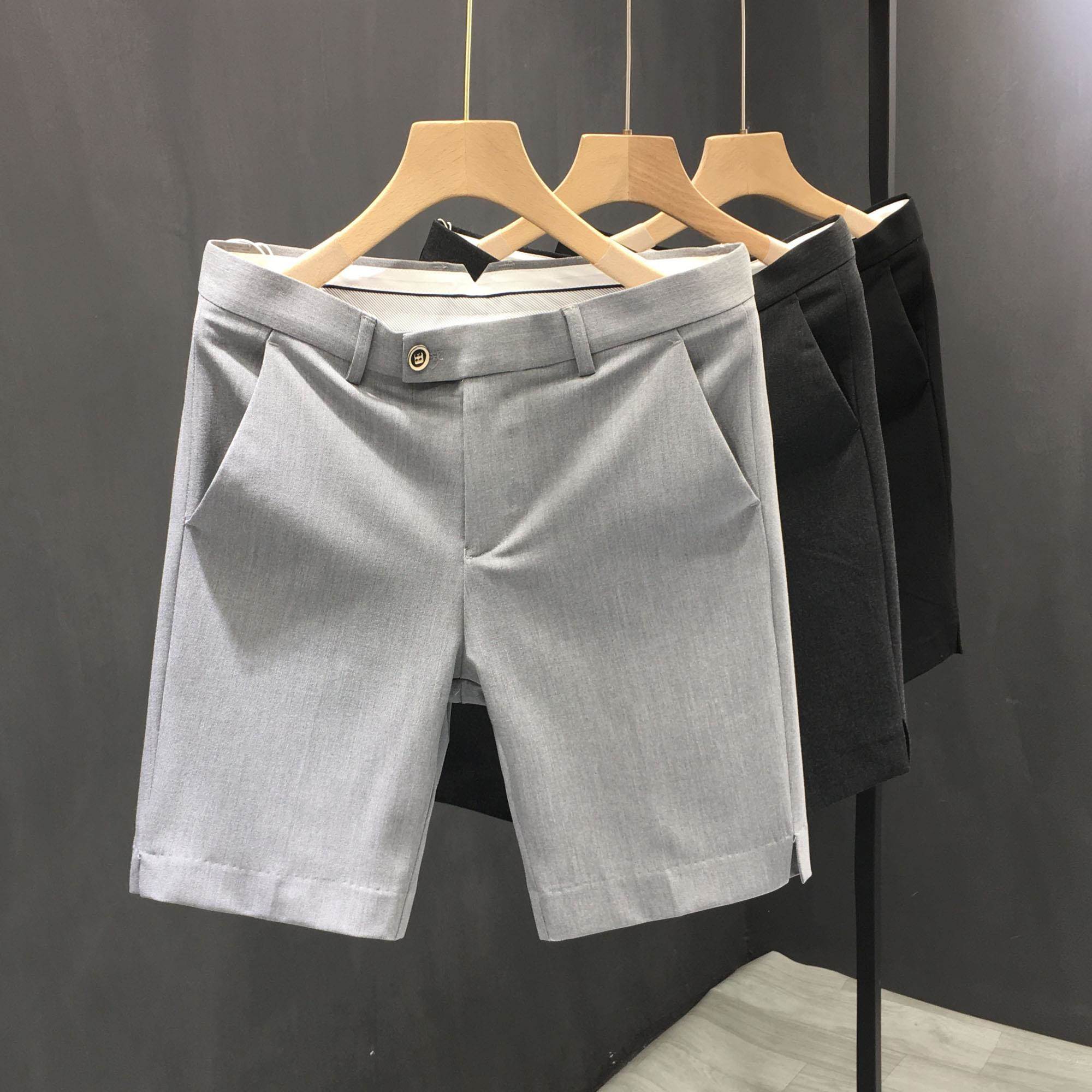 时尚品牌高端修身裤男士商务休闲套装短裤夏季紧身百搭直筒裤