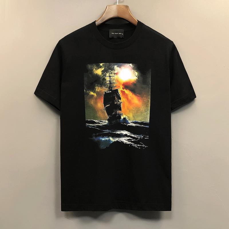 夏季新品痞帅印花黑色男T恤潮牌宽松休闲高品质纯棉短袖上衣半袖