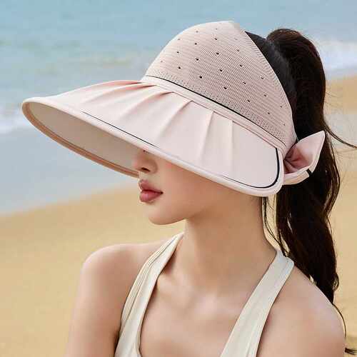 夏季户外出游防晒帽子女时尚百搭贝壳空顶帽海边沙滩大帽檐遮阳帽
