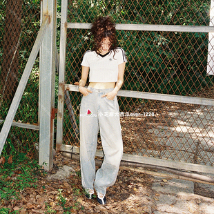 adidas三叶草欧阳娜娜同款水洗牛仔布弯刀裤运动裤KG0200KG0201