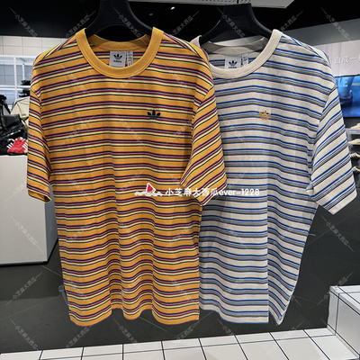 adidas三叶草舒适条纹运动短袖
