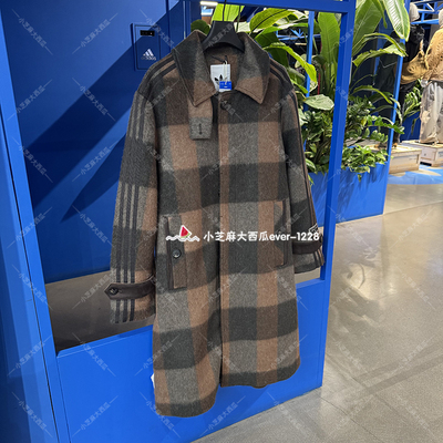 adidas三叶草老钱风格纹大衣外套