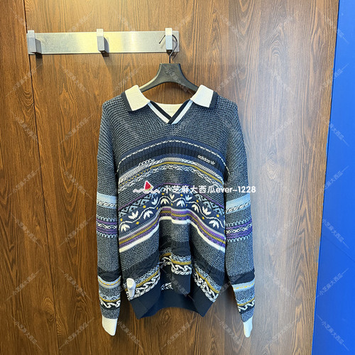adidas三叶草复古休闲宽松POLO领费尔岛毛衣针织衫LD3287LD3288