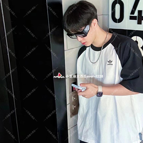 adidas三叶草插肩袖短袖圆领T恤