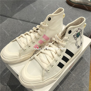 adidas三叶草专柜正品NIZZA卡通画地球男女高帮休闲帆布鞋GZ2204