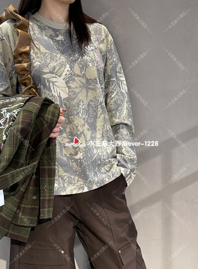 adidas三叶草专柜正品男子印花华夫格运动宽松长袖T恤衬衫KG6434