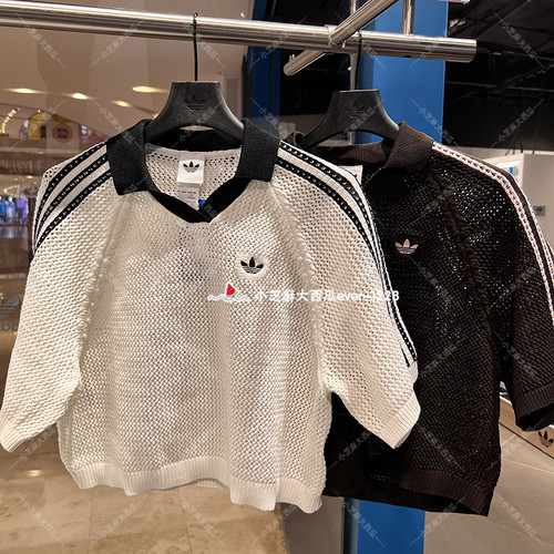 adidas三叶草半袖V领POLO衫