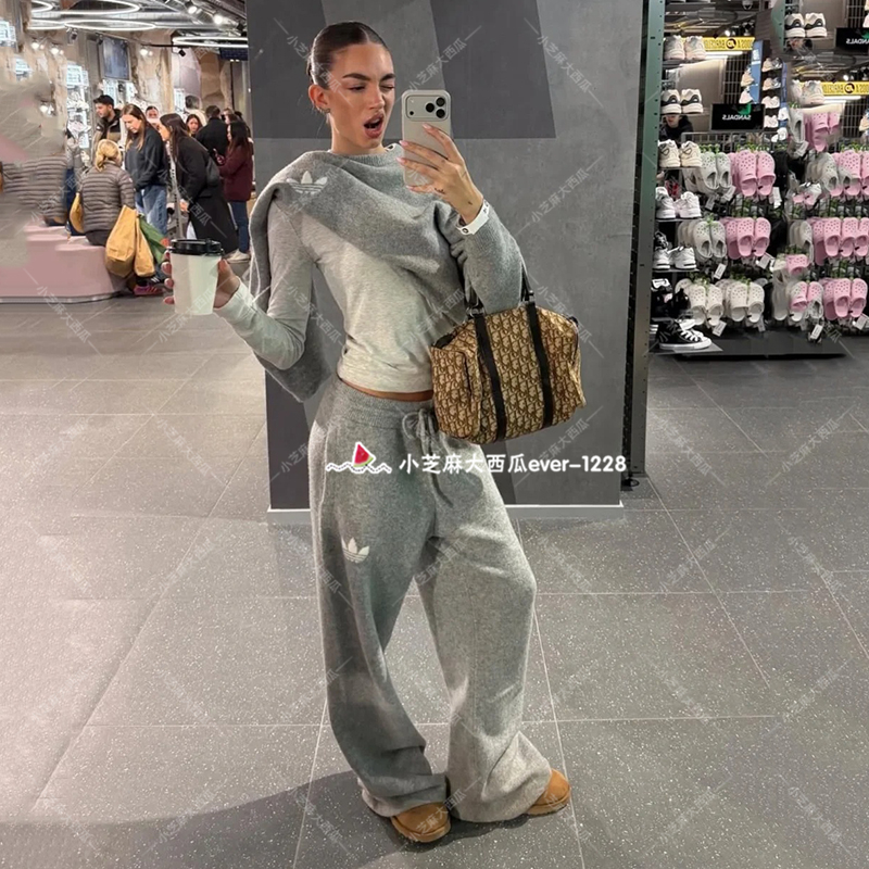 adidas三叶草针织长裤保暖卫裤