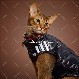 adidas三叶草宠物保暖亮面棉马甲两脚衣狗狗猫咪衣服HZ6655KU6860