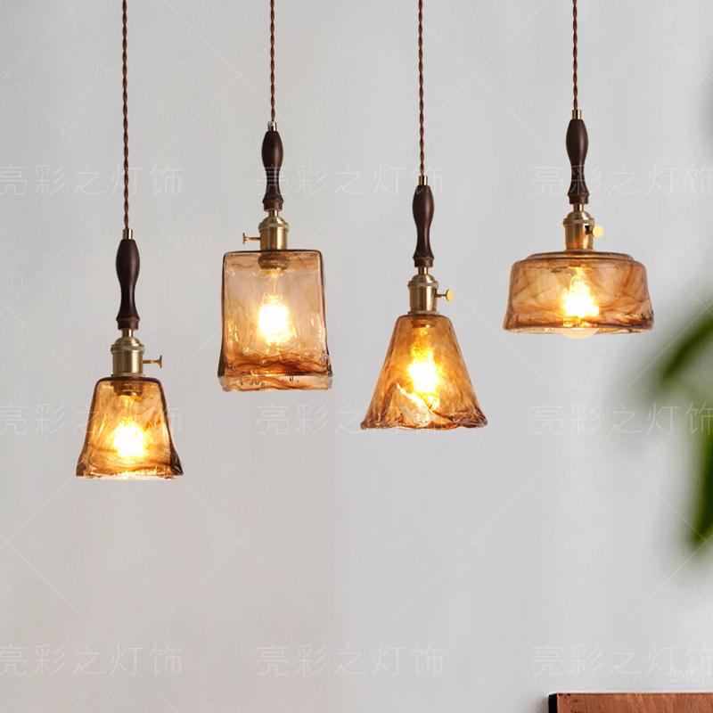 玻璃床头餐厅玄关吊灯胡桃木色