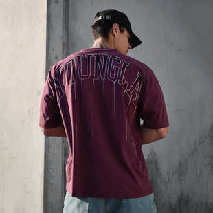 夏季短袖T恤男宽松美式重磅休闲潮牌印花纯棉跑步训练健身衣半袖