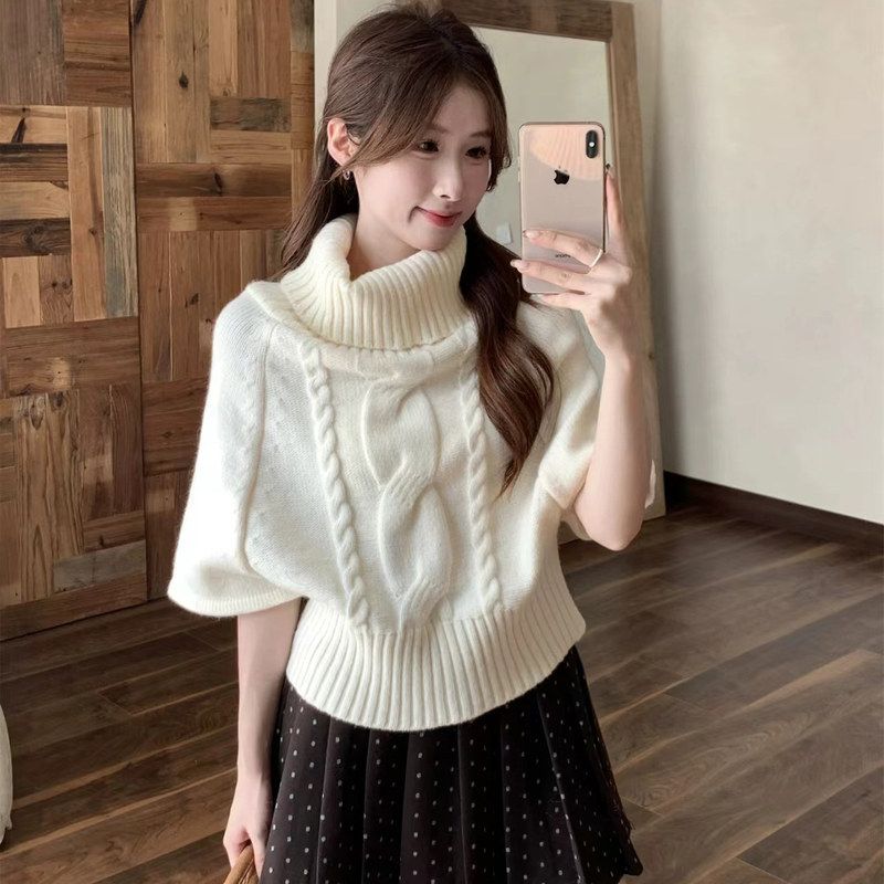 韩系慵懒半高领毛衣女早秋新款氛围感穿搭长袖叠穿针织