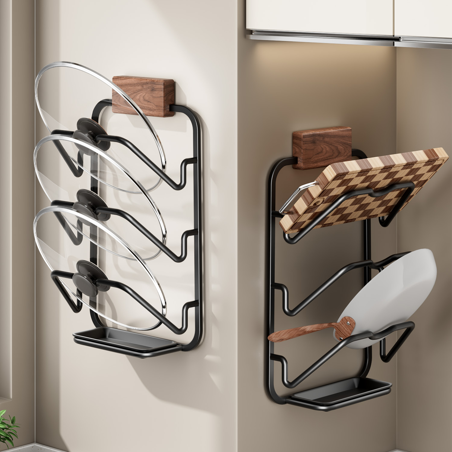 胡桃木免打孔锅盖架壁挂式厨房多功能家用收纳层架菜板放置器砧板