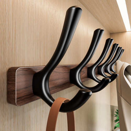 胡桃木挂钩试衣间免打孔门后玄关挂衣钩墙上一排壁挂衣服帽挂衣钩