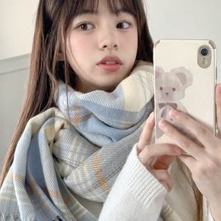 围巾初中生女日系小清新文艺格子围巾保暖百搭情侣礼物韩版围脖