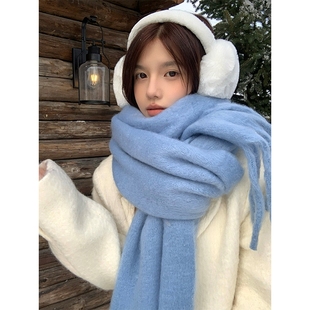 粉色围巾初中生女秋冬季2025新款氛围感高级感加厚保暖百搭围脖