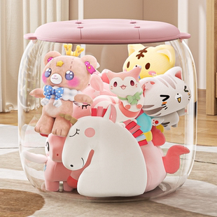 可以当凳子坐的收纳箱圆形毛绒公仔收纳筐客厅儿童玩具收纳神器