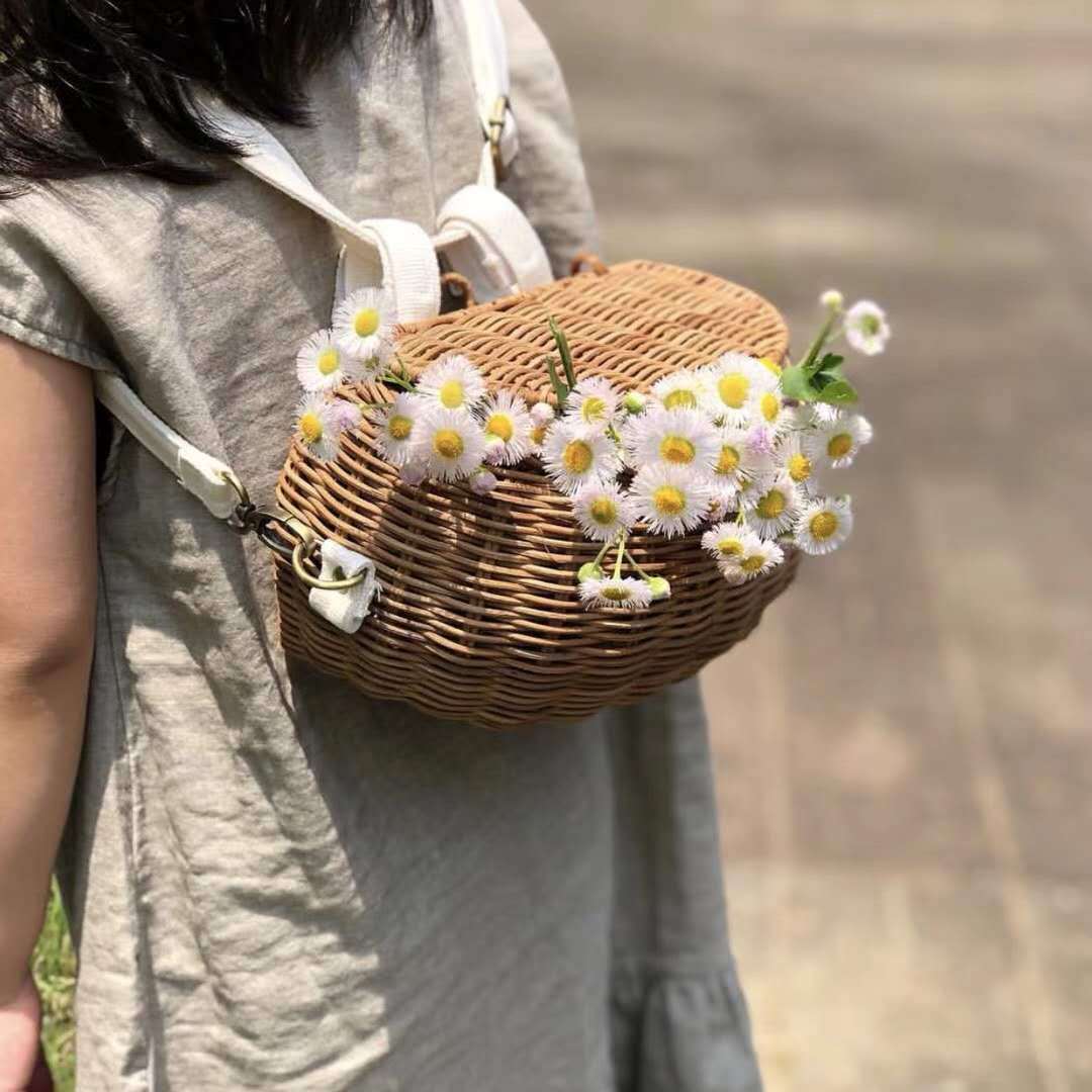 ins新款百搭小箩筐休闲包纯手工