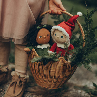 北欧风天然藤条编织复古采摘提篮手工藤编花篮儿童户外玩具收纳筐