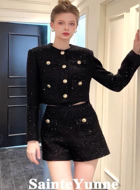 SainteYunne上与原创黑金高定套装富家千金感小香风两件套WT740