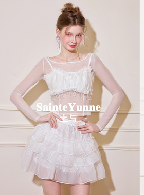 SainteYunne上与原创【白色浪漫】网纱透打底衫上衣/吊带SY501