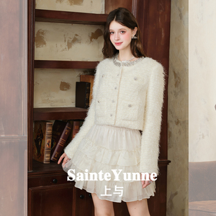 SainteYunne上与秋冬重工钻链小香风亮纱超闪羊毛绒短款 外套WT870