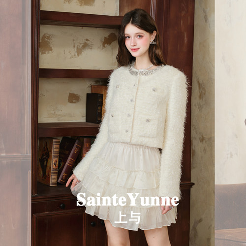 重工钻链小香风超闪毛绒外套