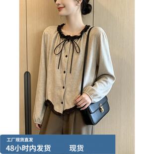 木耳边长袖衬衫女秋季2026新款十三行小衫巨好看大码秋装女款上衣