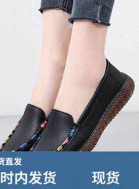 跨境春秋新款休闲豆豆鞋女印花单鞋豆豆鞋平跟妈妈鞋孕妇鞋护士鞋