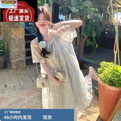 法式甜美超仙刺绣连衣裙女2025夏季新款氛围感宽松小个子a字长裙