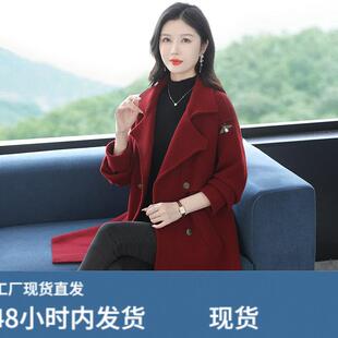 秋冬新款大码女装风衣外套宽松显瘦中长款遮臀羊绒大衣开衫女厚款