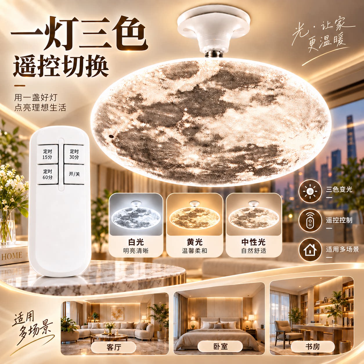 LED球泡灯遥控三色变光家用客厅卧室餐厅复古风一灯多用飞碟灯泡图片