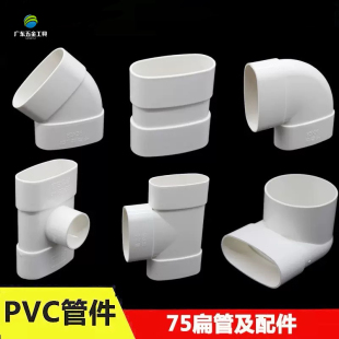 75PVC扁管 排水件椭圆管扁配件卫生间马桶移位下水弯扁口厨房排水
