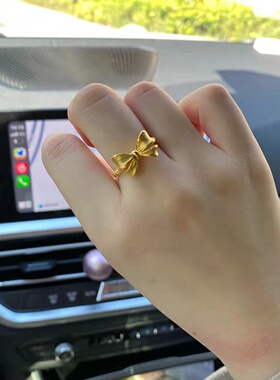 蝴蝶结黄金戒指在逃公主足金包银戒指开口可调节情人节送女友