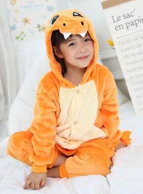 儿童万圣节COS服小火龙 动物造型舒绒小熊睡衣 幼儿园运动会童装