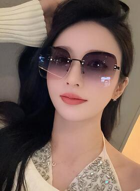 无框渐变色墨镜女款2025新款级感防紫外线大脸显瘦切边太阳眼镜