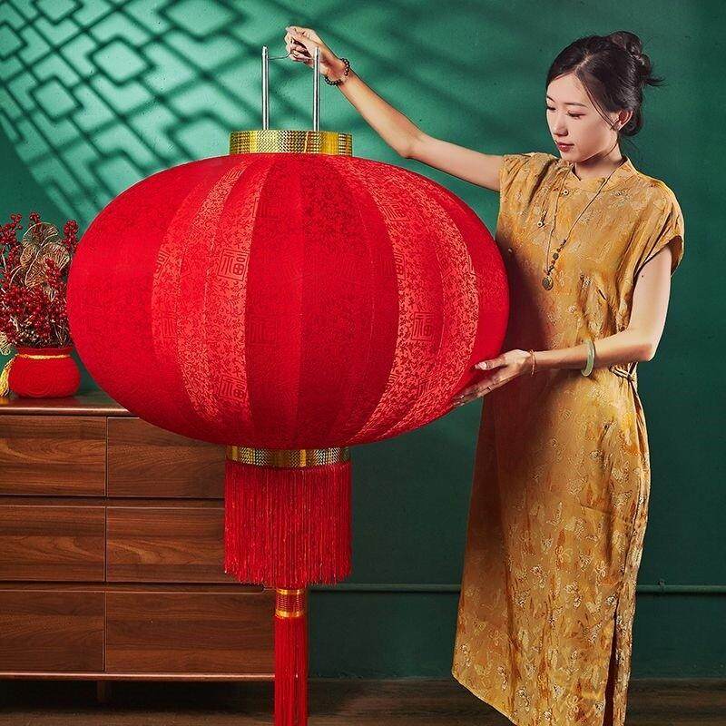 平安福植花绒布过年高档大门红灯笼防水灯笼大门口一对大阳台公司