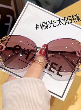 新款偏光太阳镜防晒防紫外线级感金属墨镜时尚贴钻轻奢显瘦潮款