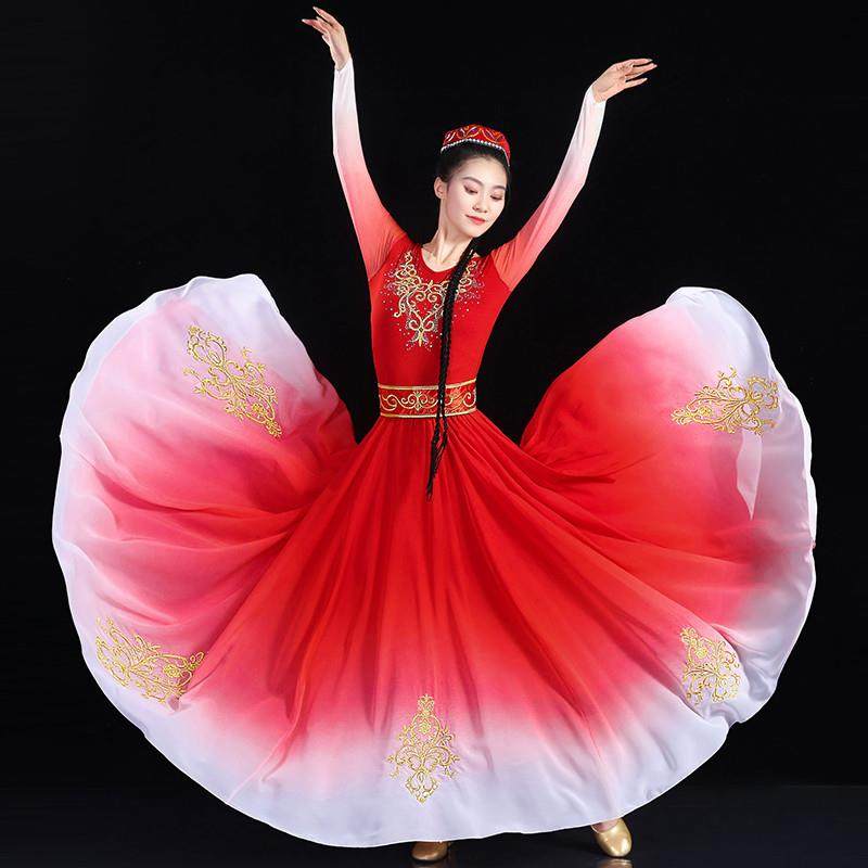 新款新疆舞蹈演出服女成人维吾尔族服装剧目服练习裙子维族舞蹈服
