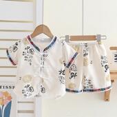 棉麻婴儿套装 宝宝短袖 小男孩周岁礼服儿童汉服 中国风夏季 男童唐装