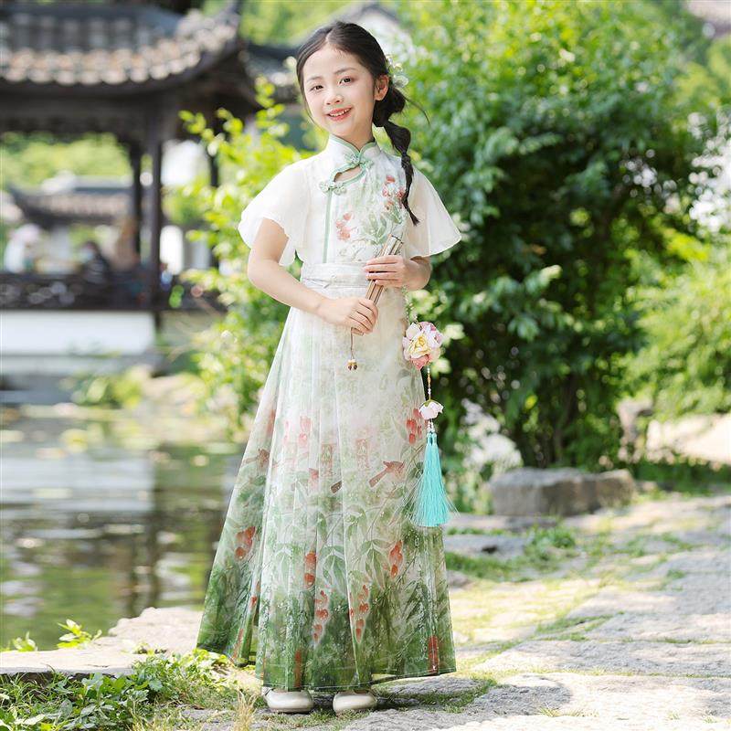 日本女童马面裙套装新款儿童新中式国风汉服唐装小女孩古风演出服