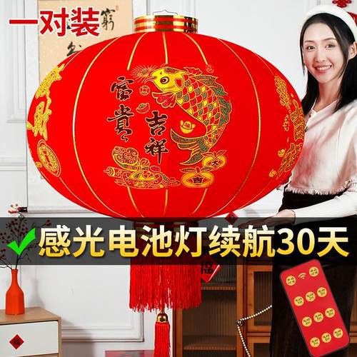 户外红灯笼大新款新年大门口一对带灯阳台2025春节挂饰植绒布宫灯