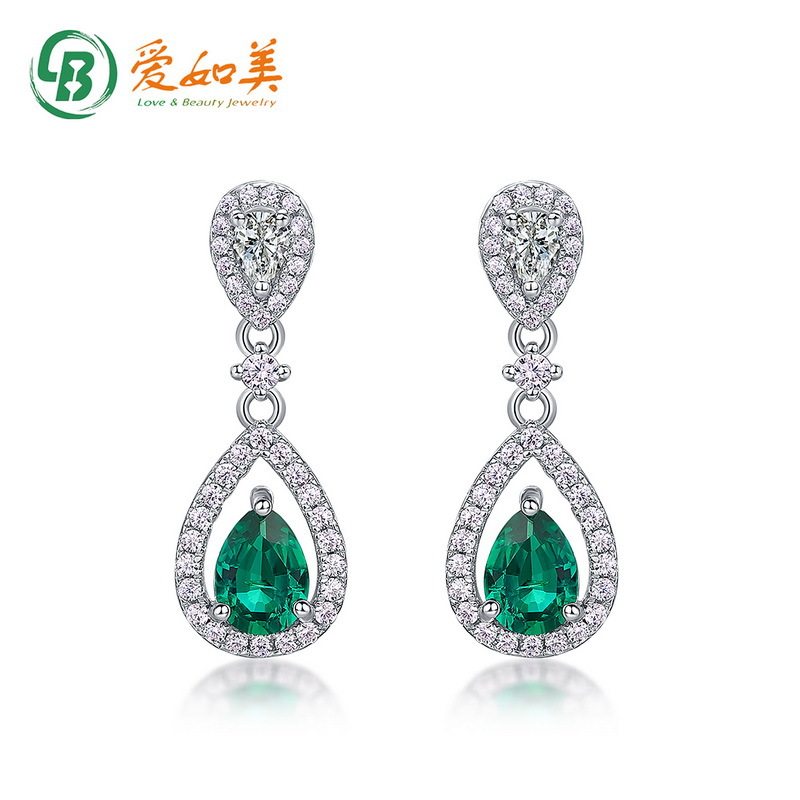 重工培育祖母绿水滴长款耳饰S925银渡18K金PT950铂金培育彩宝耳钉