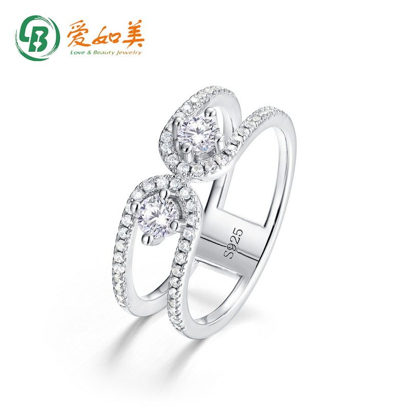 新款U型创意莫桑戒指S925银渡18K金PT950铂金满镶璀璨彩钻指戒