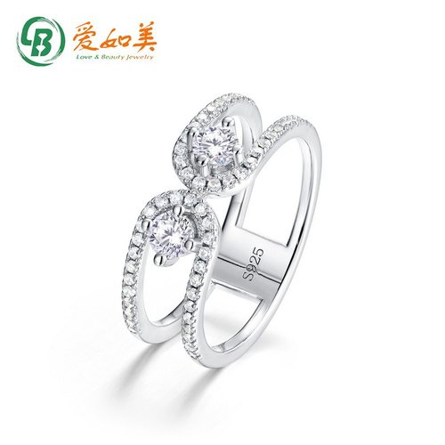 新款U型创意莫桑戒指S925银渡18K金PT950铂金满镶璀璨彩钻指戒