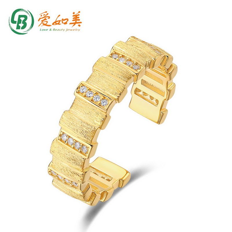 轻奢高级感拉丝S925银渡18K金PT950铂金镶钻戒指精致小众设计新款