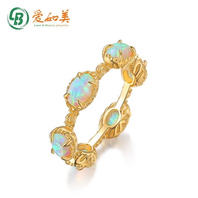 轻奢简约几何欧泊戒指女S925银渡18K金PT950铂金个性小众戒指环